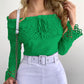 Off Shoulder Guipure Lace Frill Hem Drawstring Top