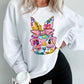 White Floral Rabbit with Glasses Graphic Corded Easter Sweatshirt