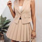 Women's Solid Color Suit Vest With Matching Pleated Skirt Set Office & Party Wear Set