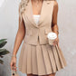 Women's Solid Color Suit Vest With Matching Pleated Skirt Set Office & Party Wear Set