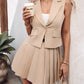 Women's Solid Color Suit Vest With Matching Pleated Skirt Set Office & Party Wear Set