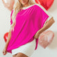 Rose Red Oversized Color Block Boat Neck Tunic Blouse