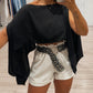 Solid Color Off the Shoulder Split Sleeve Versatile Blouse Top