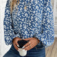 Blue Ditsy Floral Print Lantern Sleeve Blouse