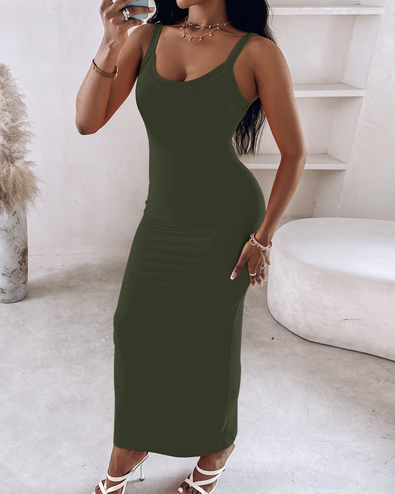 Spaghetti Strap U Neck Casual Maxi Dresses Slim Fit Cami Dress Party Club Bodycon Dress