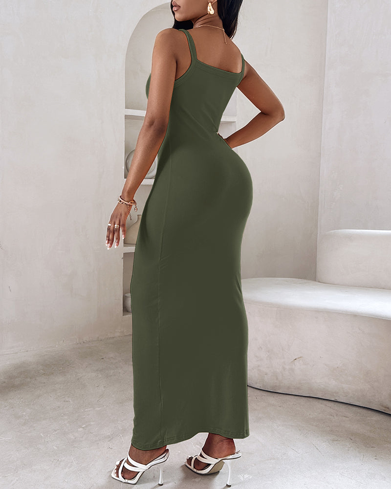 Spaghetti Strap U Neck Casual Maxi Dresses Slim Fit Cami Dress Party Club Bodycon Dress