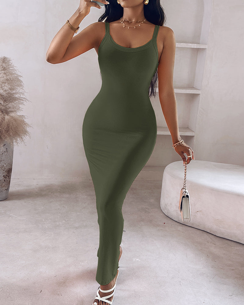Spaghetti Strap U Neck Casual Maxi Dresses Slim Fit Cami Dress Party Club Bodycon Dress