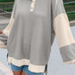 Khaki Textured Colorblock Collared Henley Top
