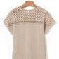 Oatmeal Lace Patchwork Waffle Short Sleeve Top