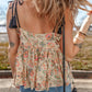 Apricot Floral Print Spaghetti Straps Ruffled Peplum Tank Top