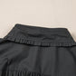 Black Shirt Style Button Down Puff Sleeve Ruffle Hem Dress