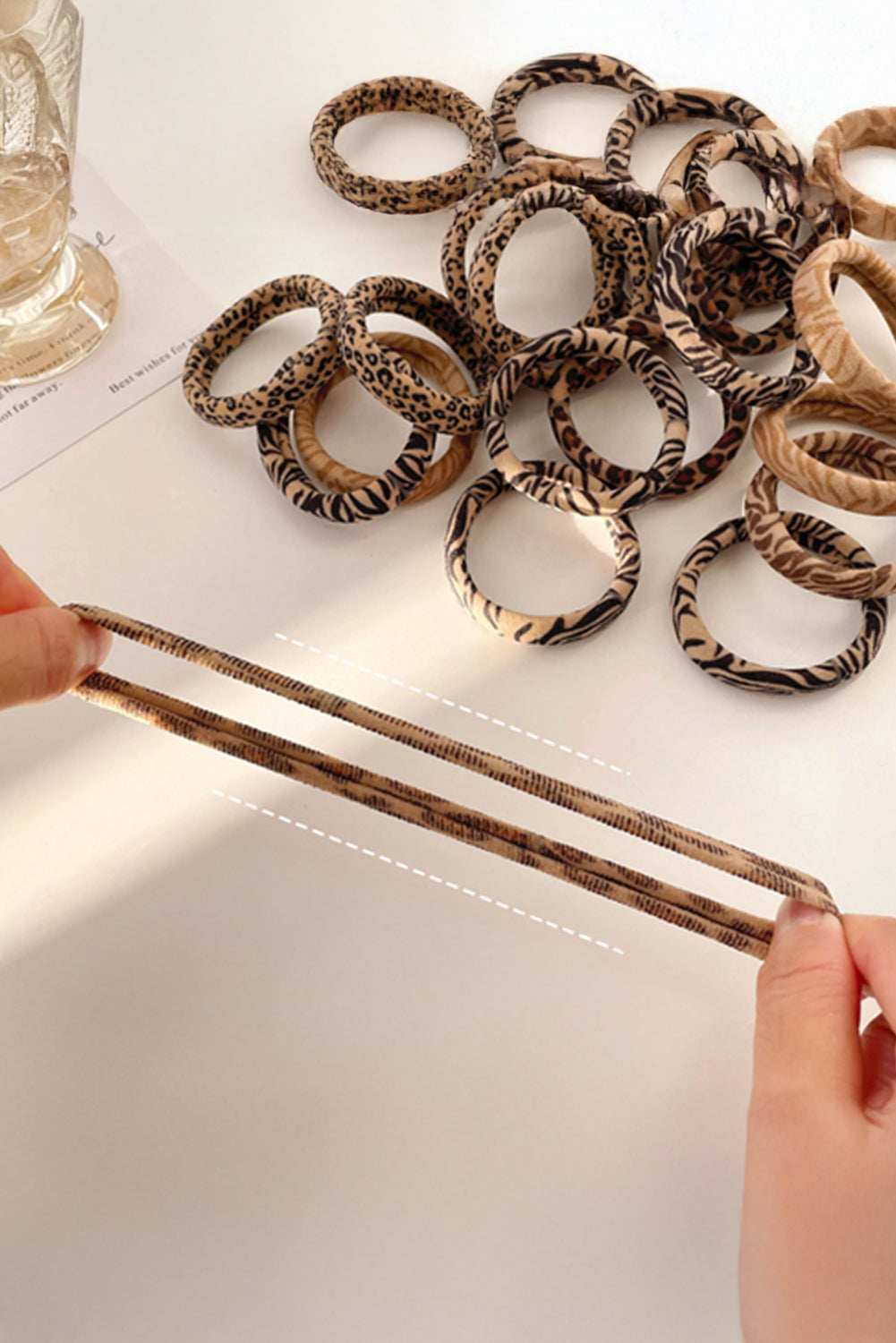 Light French Beige 5Pcs/Set Animal Pattern High Elastic Hair Tie