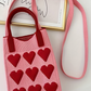 Fiery Red Heart Knitted Crossbody Phone Bag