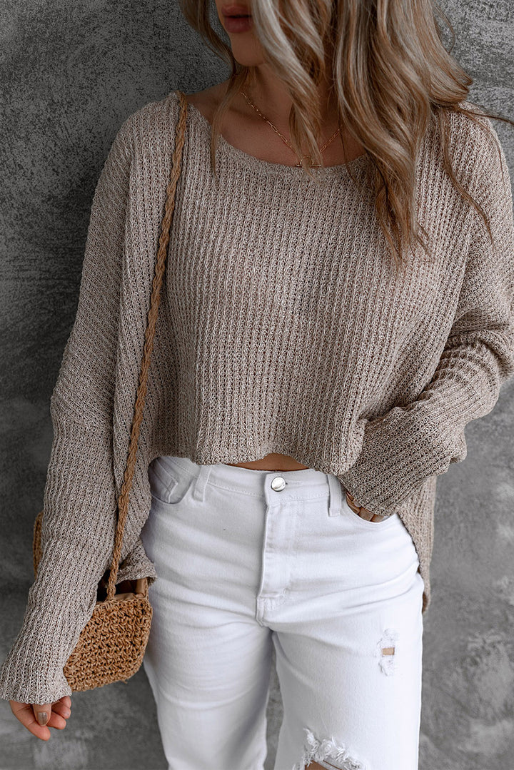 Gray Slouchy Dolman Sleeve High Low Sweater