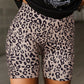 Khaki Leopard Print Ribbed Textured Knit Biker Shorts