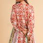 Red Colorful Floral Patchwork Long Sleeve Pleated Mini Dress