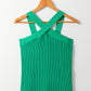 Dark Green Ribbed Criss Cross Halter Neck Sheath Sweater Tank Top