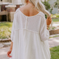 White Eyelet Patchwork High Low Hem V Neck Oversized Top