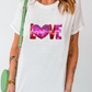 White Heart LOVE Patched Pattern Crewneck Valentines T Shirt