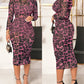 2 Piece Leopard Print Mock Neck Long Sleeve Mid Calf Dress Sheer Mesh Party Dress with Short Pants