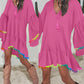 Colorblock V Neck Bell Sleeve A Line Tassel Mini Dress Vacation Dress