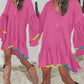 Colorblock V Neck Bell Sleeve A Line Tassel Mini Dress Vacation Dress