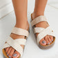 Beige Braided Detail Criss Cross Platform Slippers