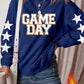 Navy Blue GAME DAY Printed Star Sleeve Crewneck Pullover Sweatshirt