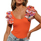 Orange Ribbed Knit Tiered Ruffled Sleeve Bodysuit