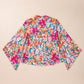 Multicolour Floral Print Bell Sleeve V Neck Blouse