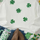 White Sequin Clover Patched Drop Shoulder Corded Sweatshirt