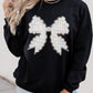 Black Rhinestone Decor Bowknot Graphic Pullover Sweatshirt