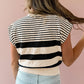Black white Striped O Neck Sweater Vest