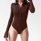 Long Sleeve Button Detail Skinny Bodysuit