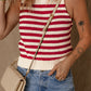 Red Stripe Textured Knit Ribbed Hem Sweater Tank Top
