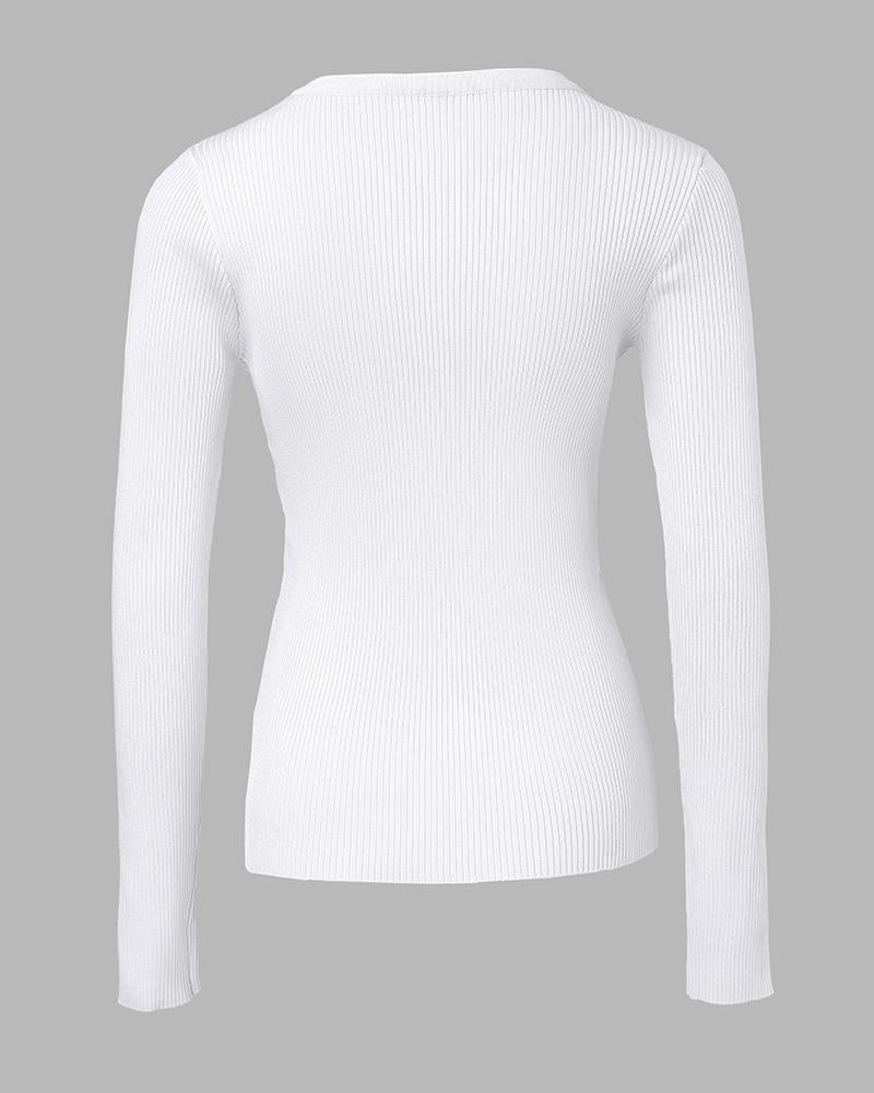 Round Neck Long Sleeve Half Zipper Design Knit Sweater