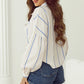 Sky Blue Stripe Drop Shoulder Bubble Sleeve Loose Shirt