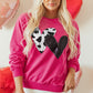 Strawberry Pink Cow & Sequin Double Heart Patch Graphic Sweatshirt