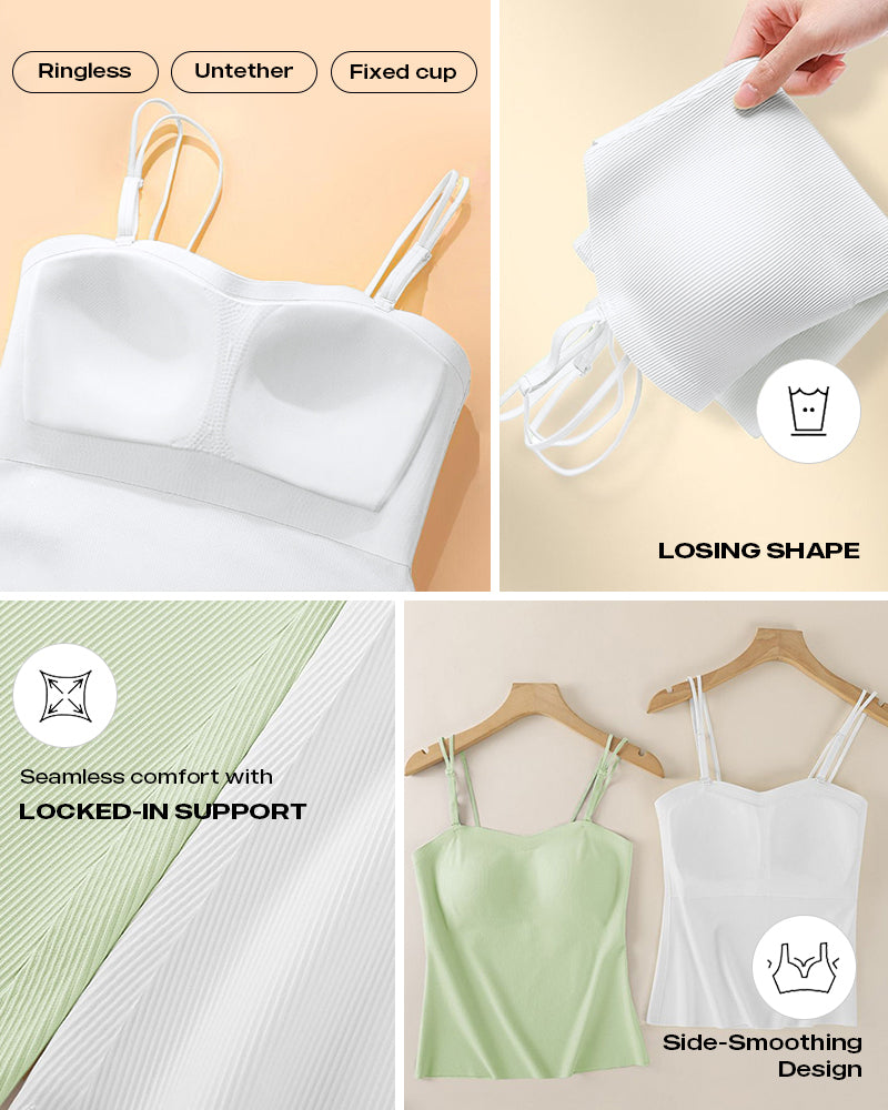 Spaghetti Strap Built in Bra Slim Fit Tank Top Sexy Back Criss Cross Workout Camisole Tops