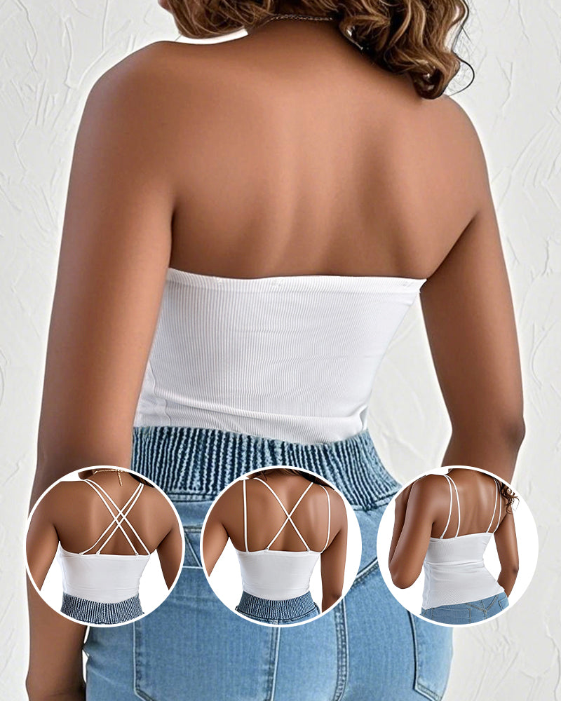 Spaghetti Strap Built in Bra Slim Fit Tank Top Sexy Back Criss Cross Workout Camisole Tops