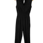 Black Shirred High Waist Sleeveless V Neck Jumpsuit