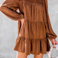 Chestnut Floral Lace Crochet Tiered Ruffled Mini Dress