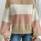 Dusty Pink Color Block Lantern Sleeve Drop Shoulder Sweater