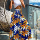 Tribal Print Shirred Wide Leg Pants