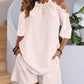 2 Pieces Cold Shoulder Lace Trim Short Sleeve Top and Strechy Waist Loose Fit Shorts Set