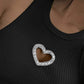 Rhinestone Heart Pattern Hollow out Sleeveless Tank Casual Slim Fit Knit Top