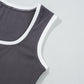 Carbon Grey Ribbed Knit Colorblock Edge U Neck Slim Fit Tank Top