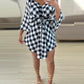 Plaid Print Batwing Sleeve Tied Detail Mini Dress