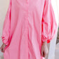 Bright Pink Balloon Sleeve Button Up Mini Shirt Dress