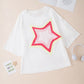 White Colorblock Star Patched Half Sleeve Oversized Tee